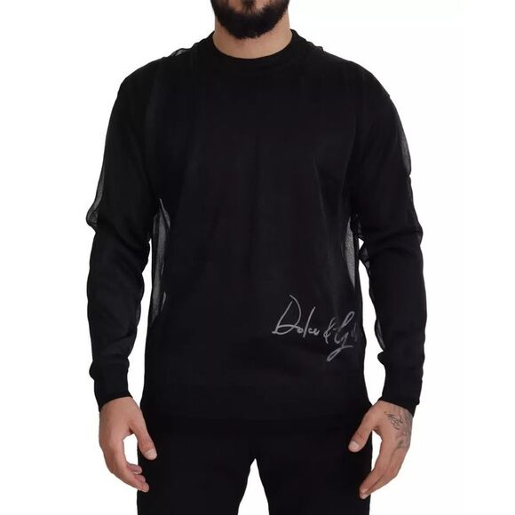 Dolce & Gabbana Black Polyester Logo Men Pullover Men's Sweater